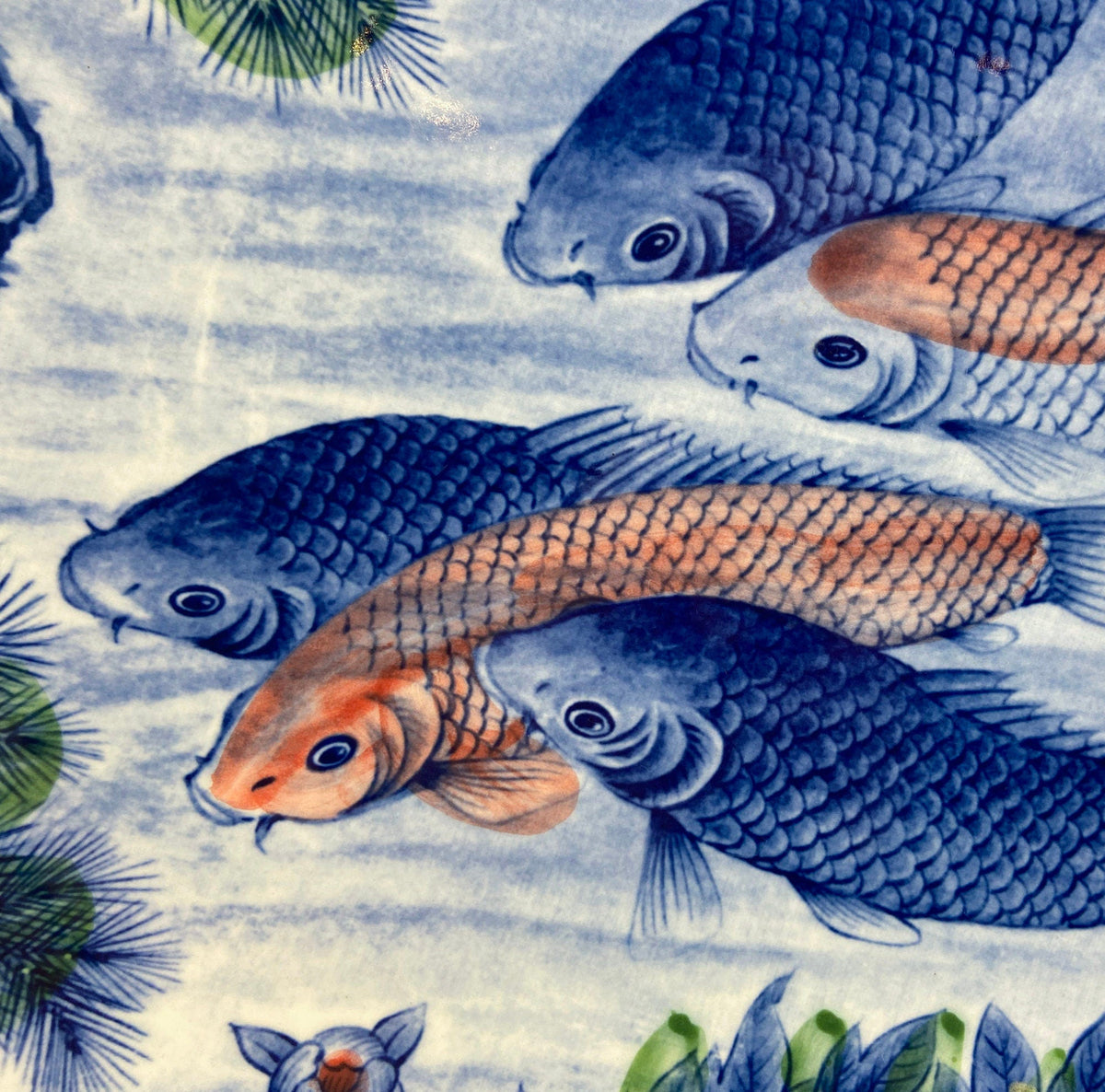 Handpainted Koi Fish Platter: Japanese Collectible Art Plate, 16"
