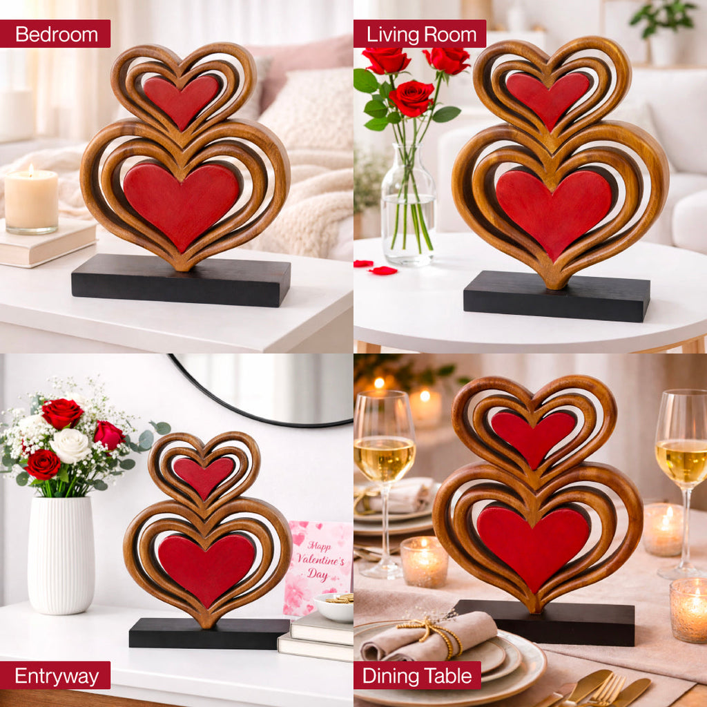 Twin Souls – Handmade Wooden Hearts Sculpture, Symbol of Love