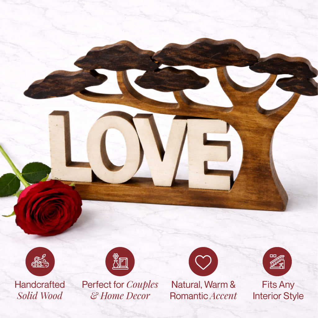 Elmija Enduring Love – Hand Carved Wooden Sculpture, Handmade Decorative Home Art