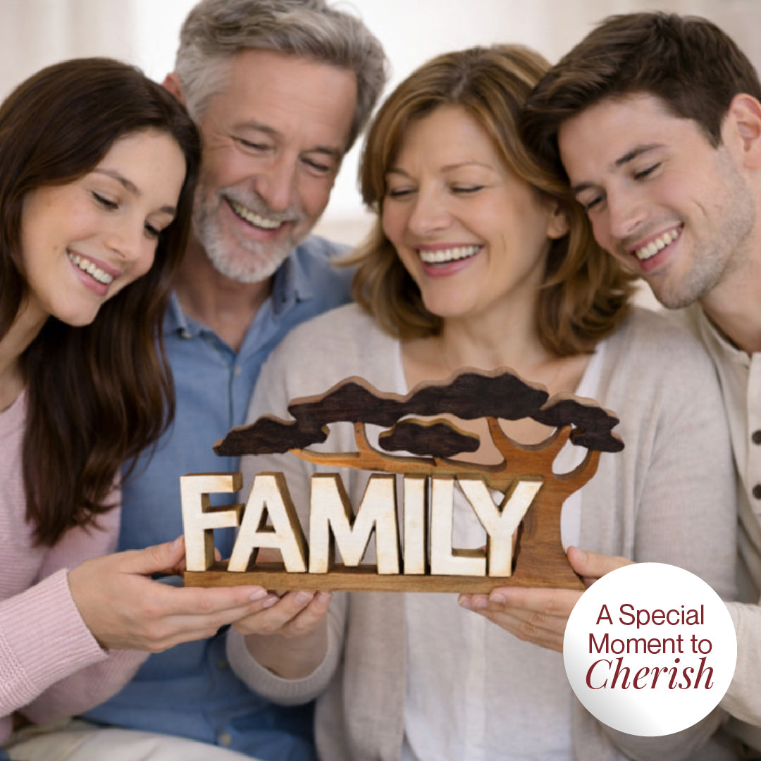Forever Family – Hand Carved Wooden Sculpture, Handmade Decorative Home Art