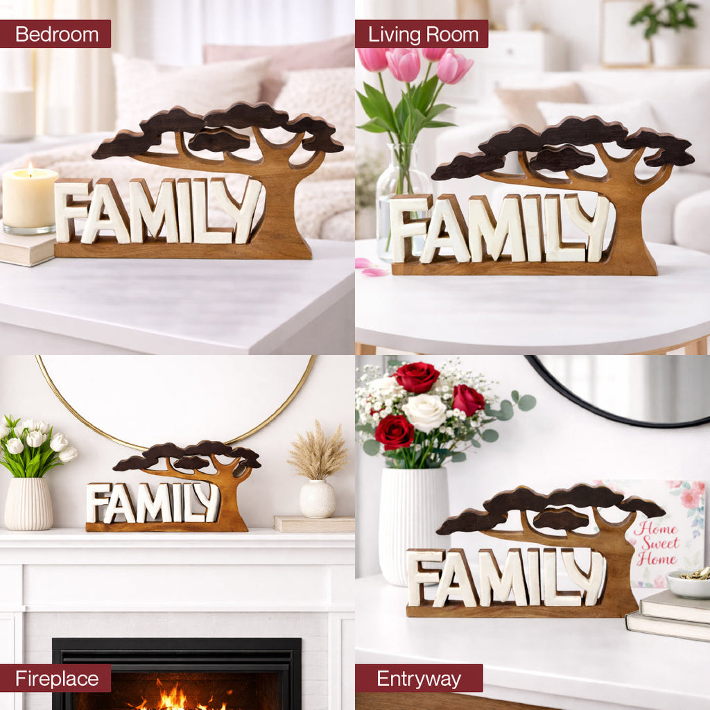 Forever Family – Hand Carved Wooden Sculpture, Handmade Decorative Home Art