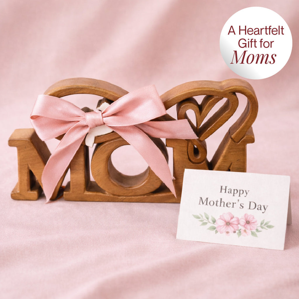 Best Mom Ever – Hand Carved Wooden Sculpture, Artistic Decorative Mother’s Gift