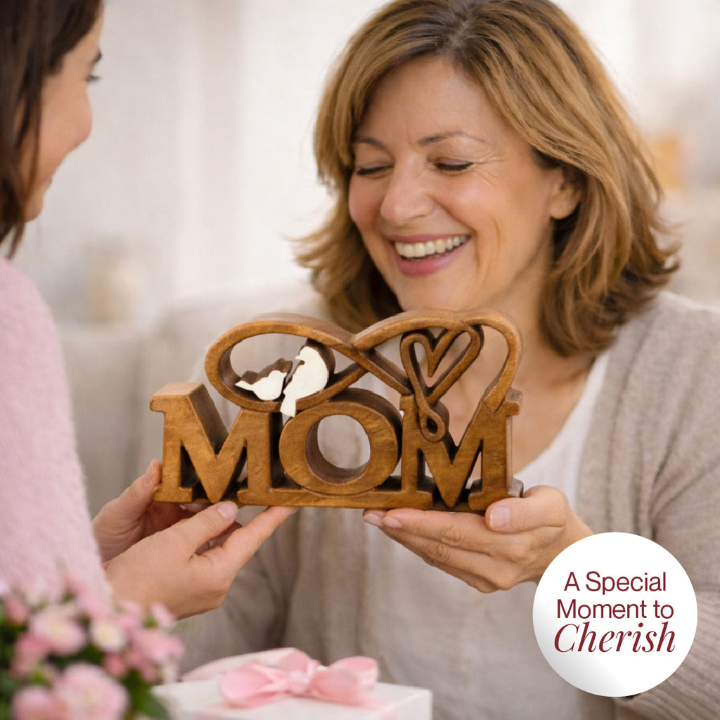Best Mom Ever – Hand Carved Wooden Sculpture, Artistic Decorative Mother’s Gift