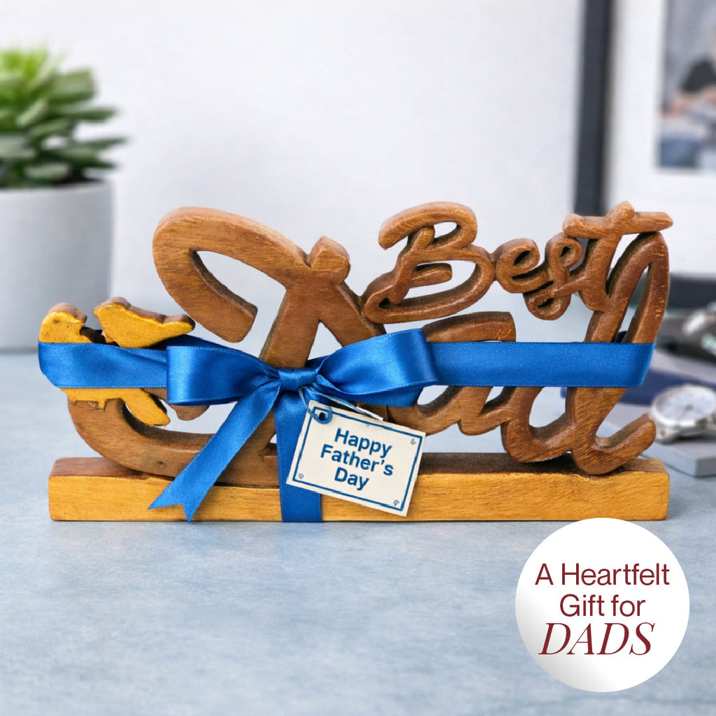 Ellynn Greatest Dad – Hand Carved Wooden Sculpture, Handmade Father’s Day Gift Art