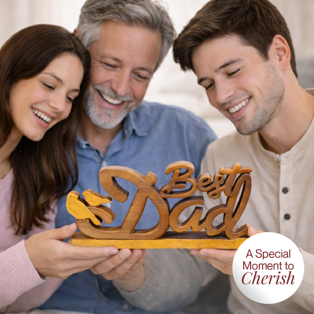 Ellynn Greatest Dad – Hand Carved Wooden Sculpture, Handmade Father’s Day Gift Art