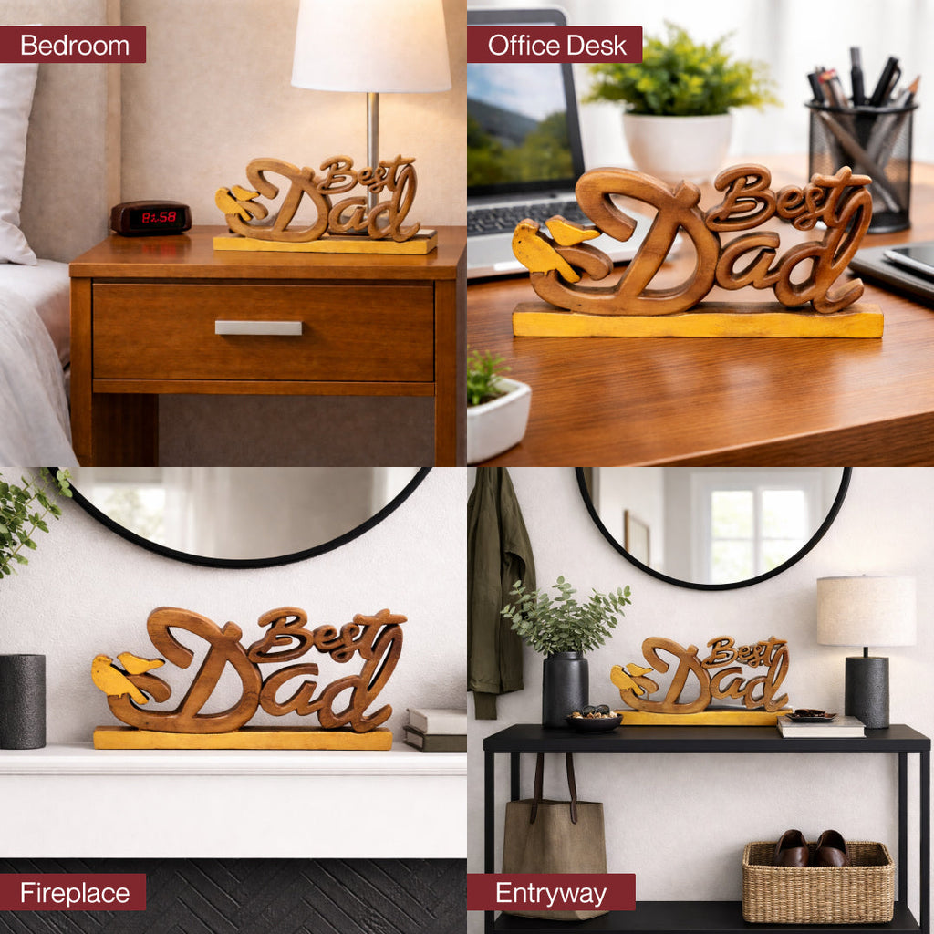 Ellynn Greatest Dad – Hand Carved Wooden Sculpture, Handmade Father’s Day Gift Art