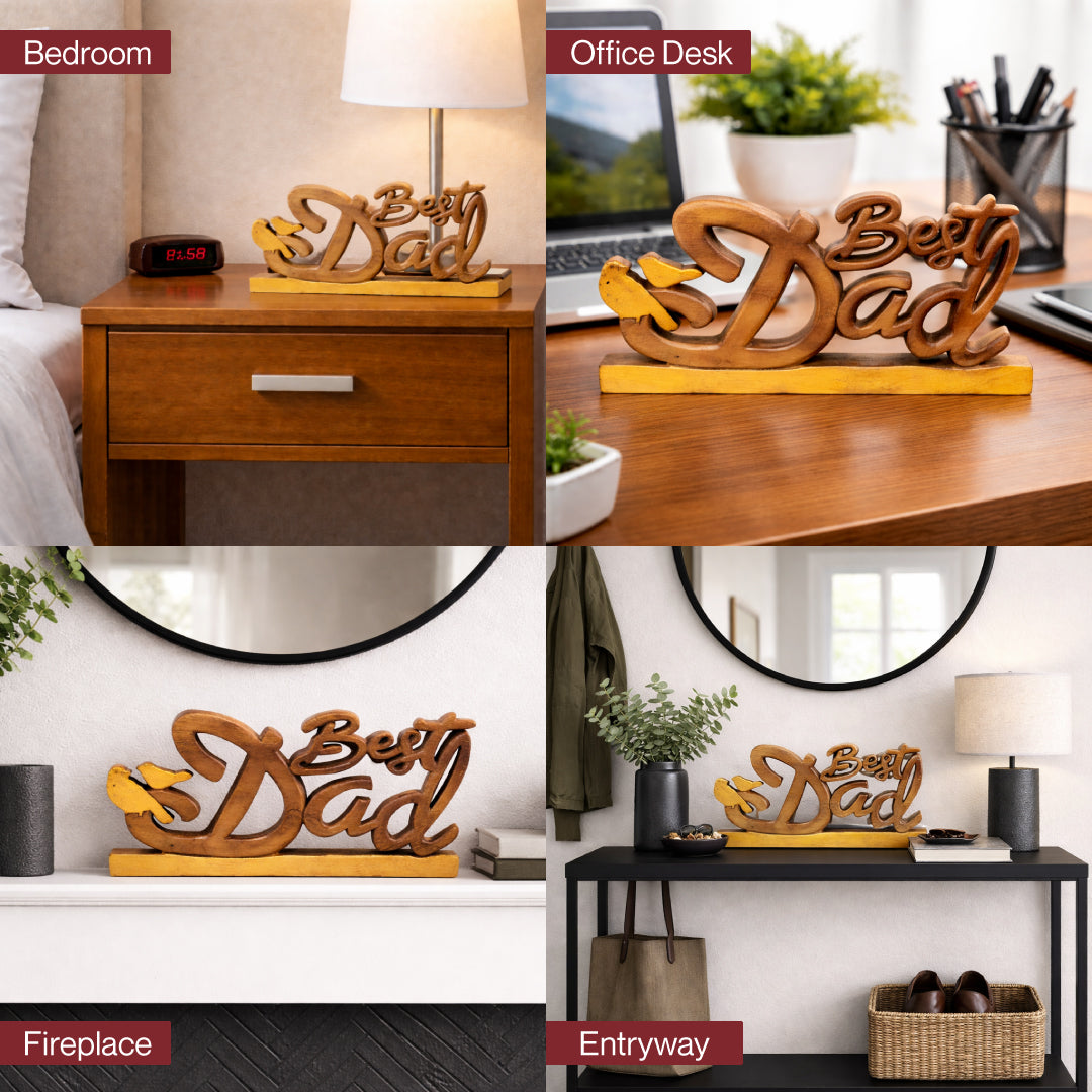 Ellynn Greatest Dad – Hand Carved Wooden Sculpture, Handmade Father’s Day Gift Art