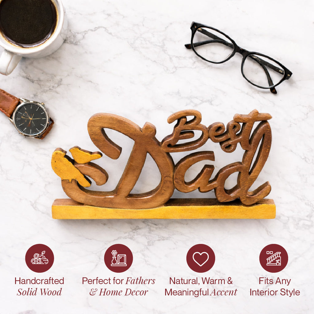 Ellynn Greatest Dad – Hand Carved Wooden Sculpture, Handmade Father’s Day Gift Art