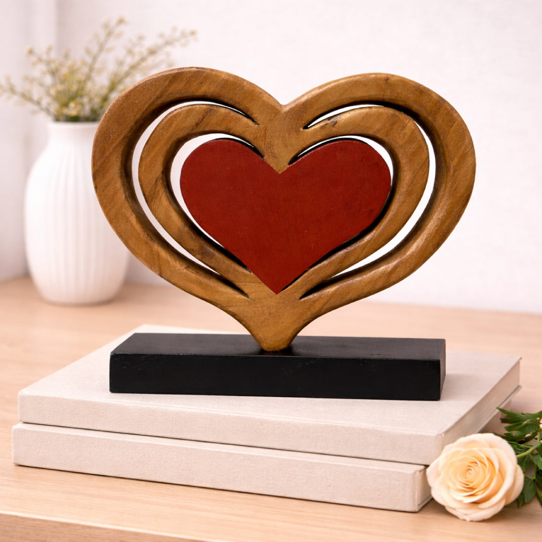 Serene Hearts – Handmade Wooden Sculpture, Elegant Home Decor