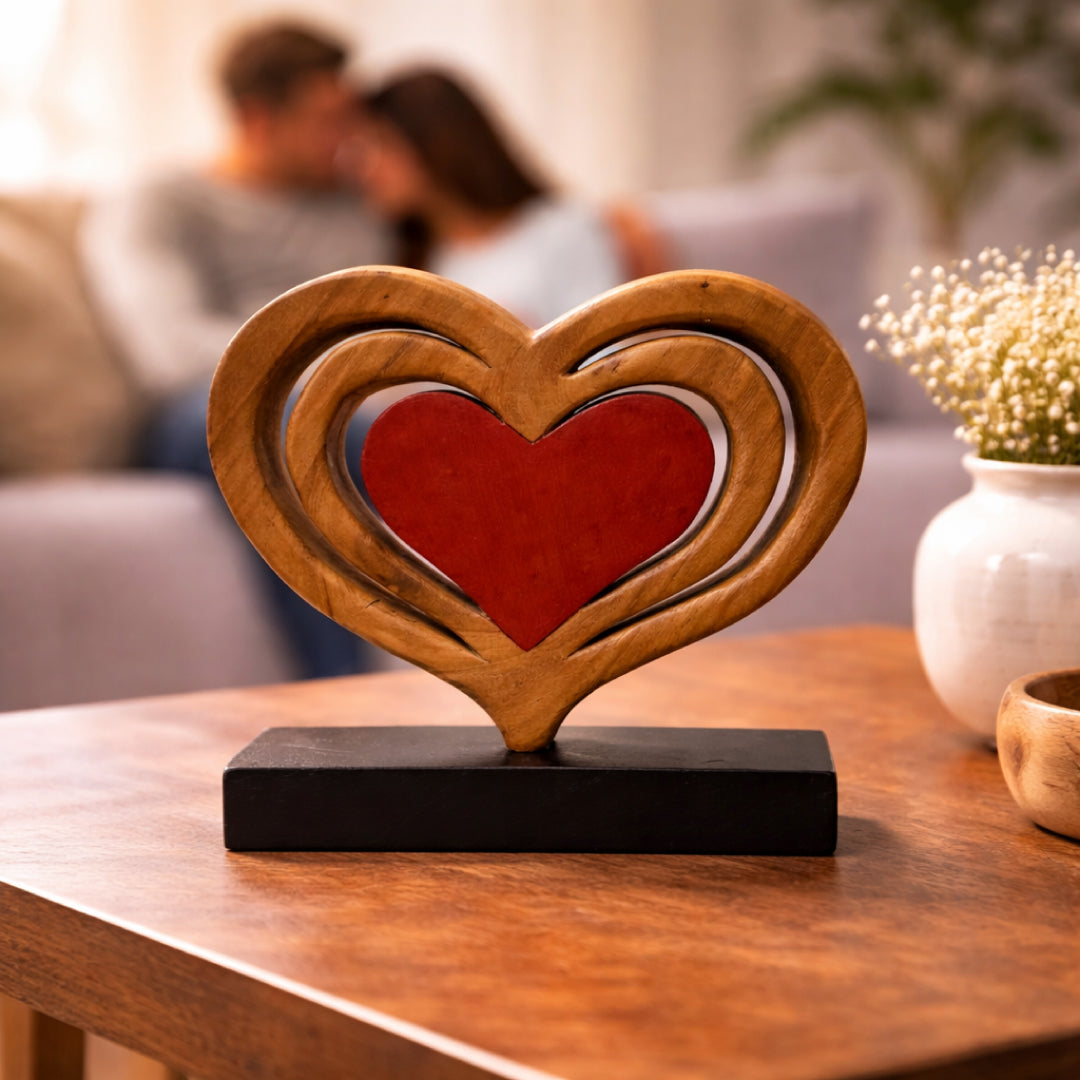 Serene Hearts – Handmade Wooden Sculpture, Elegant Home Decor