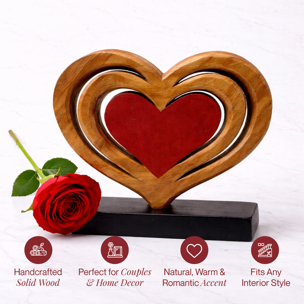 Serene Hearts – Handmade Wooden Sculpture, Elegant Home Decor