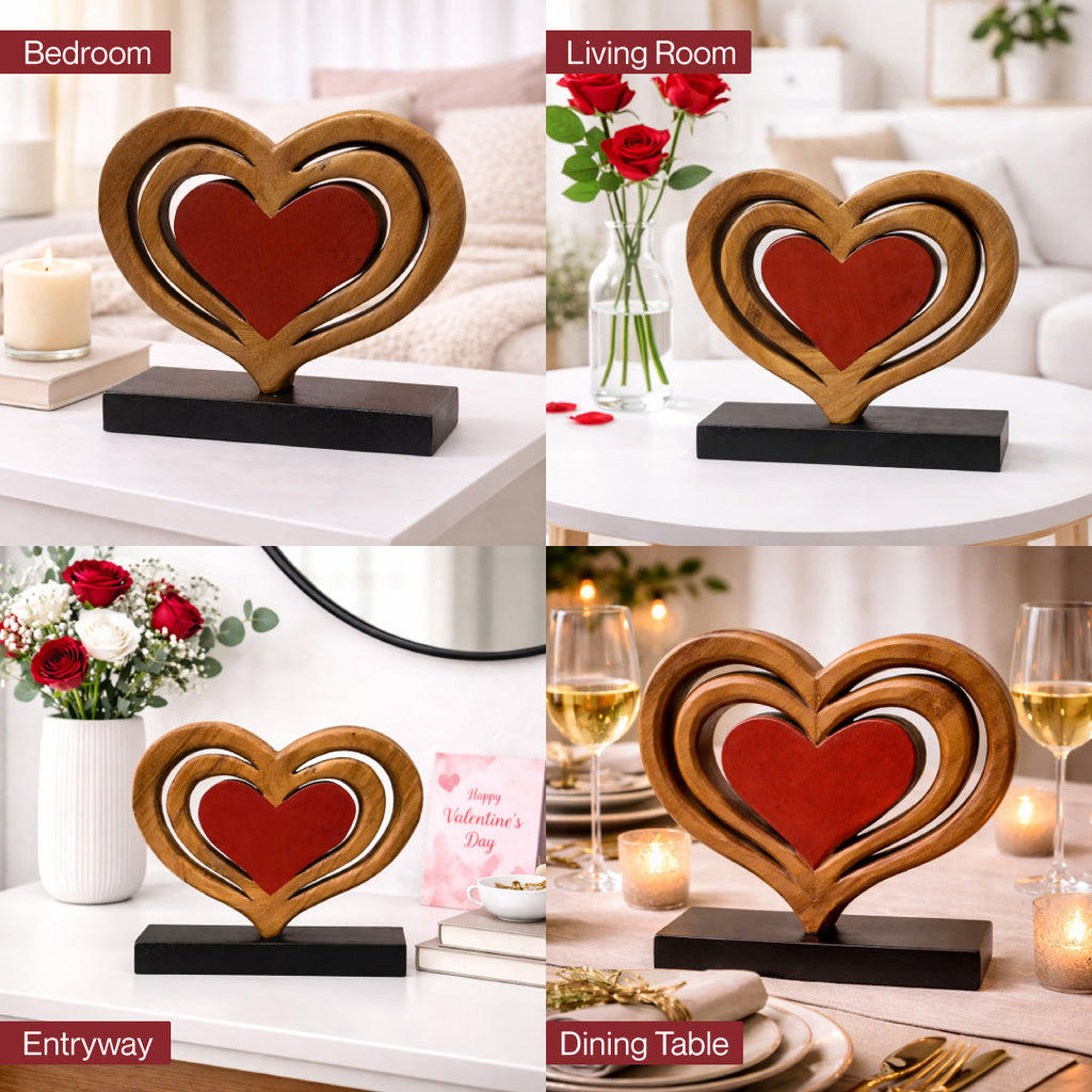Serene Hearts – Handmade Wooden Sculpture, Elegant Home Decor