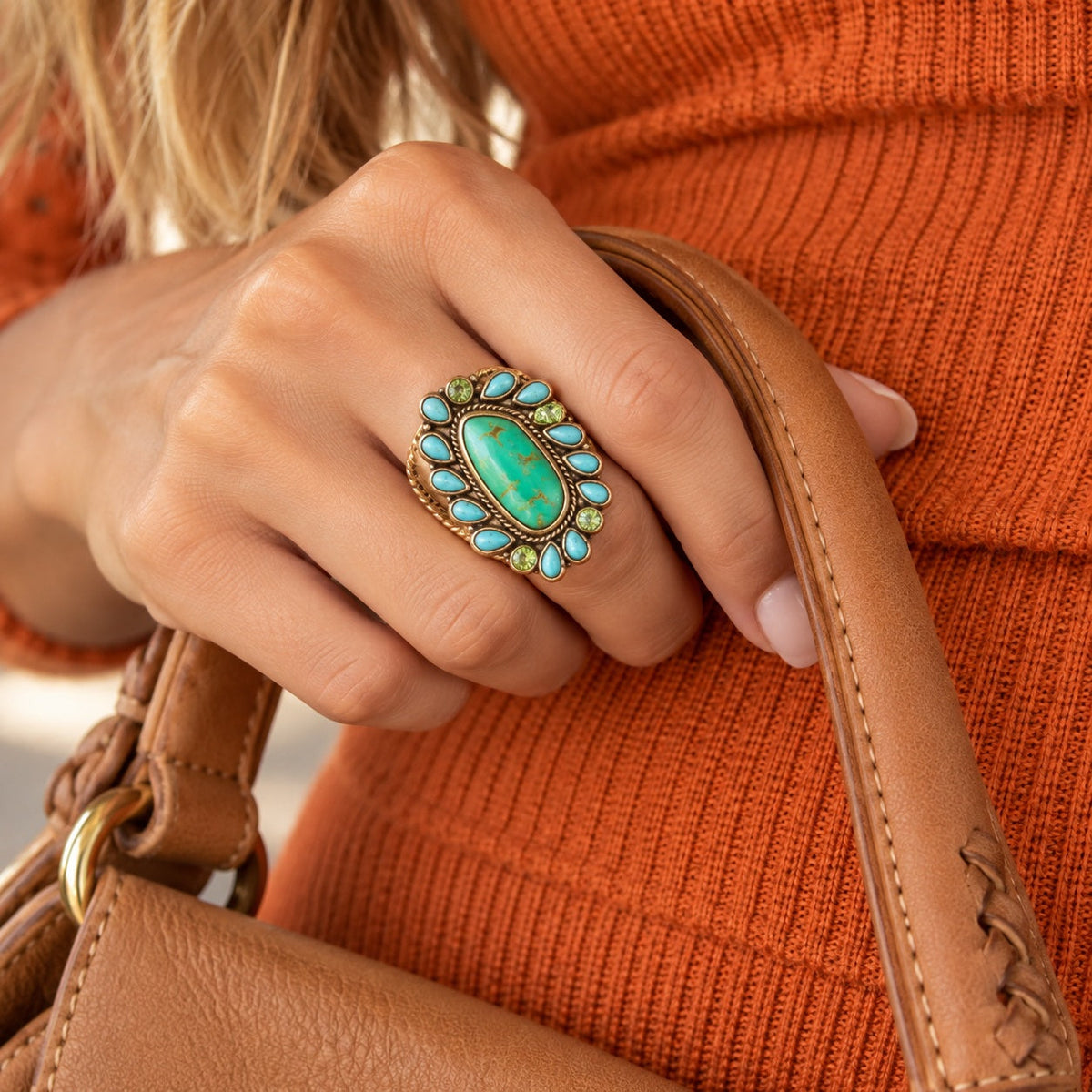 Legacy Lime Green and Blue Turquoise Golden Statement Ring