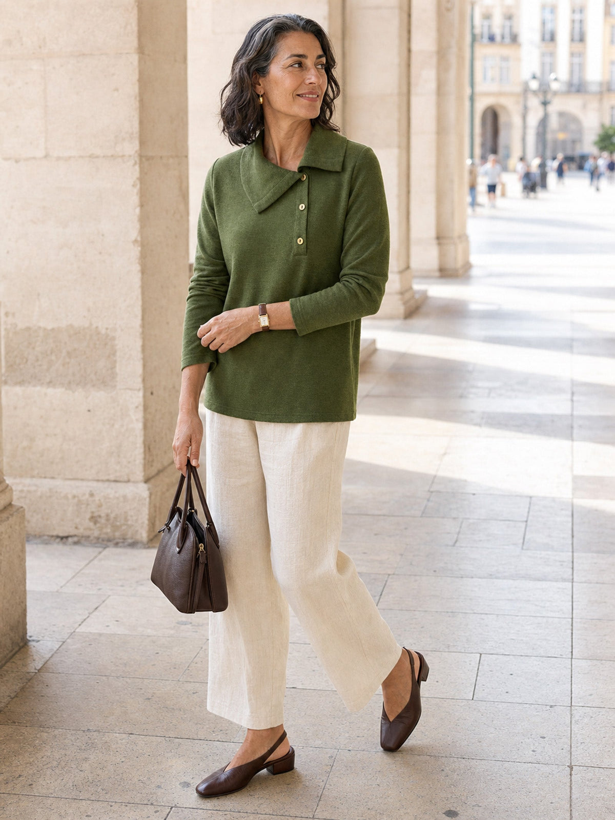 Wool Asymmetric Lapel Fruit Button Decor Top YSABEL