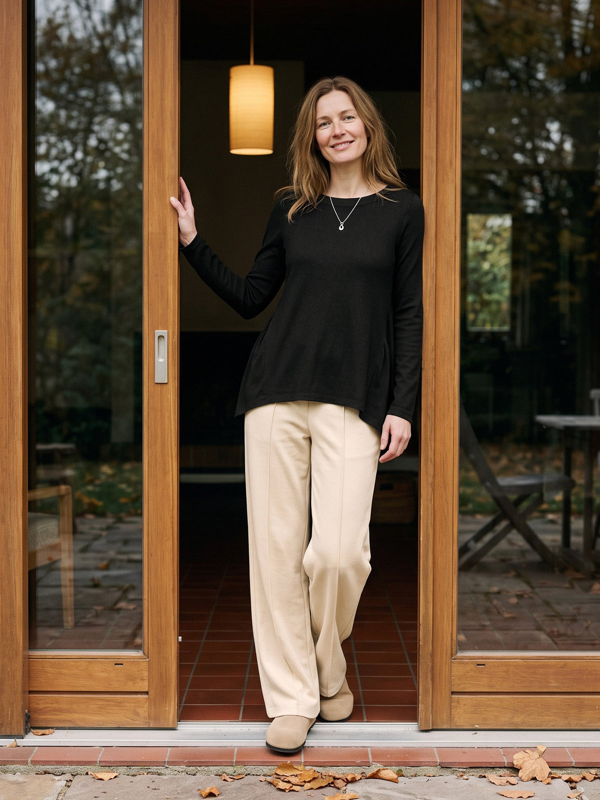 Wool Panelled Ruched Asymmetric Hem Top KALISTA
