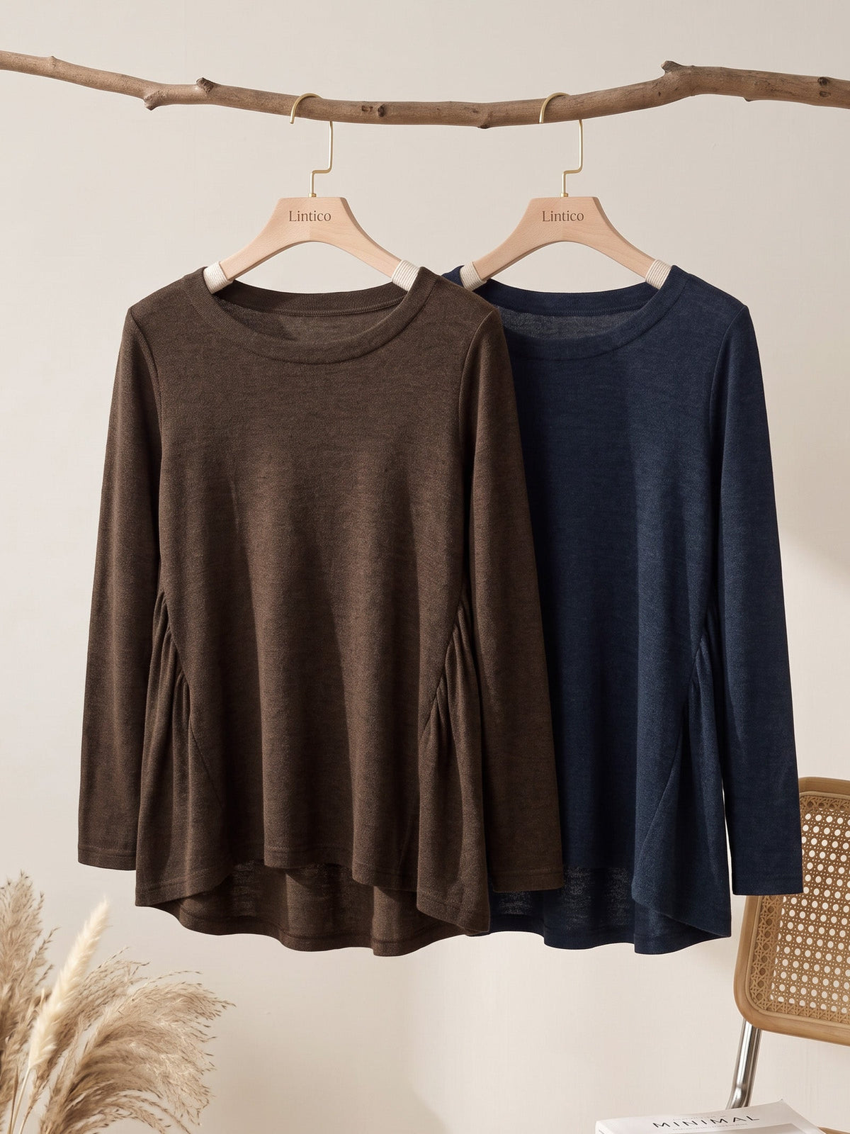 Wool Panelled Ruched Asymmetric Hem Top KALISTA