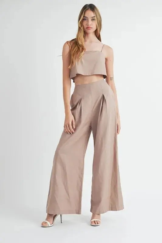 Linen Crop Cami Wide Leg Pants Set | Boho Vibe Essentials