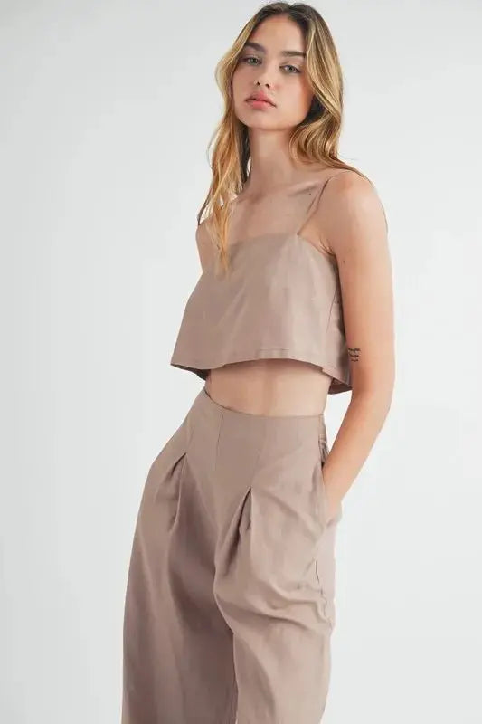 Linen Crop Cami Wide Leg Pants Set | Boho Vibe Essentials