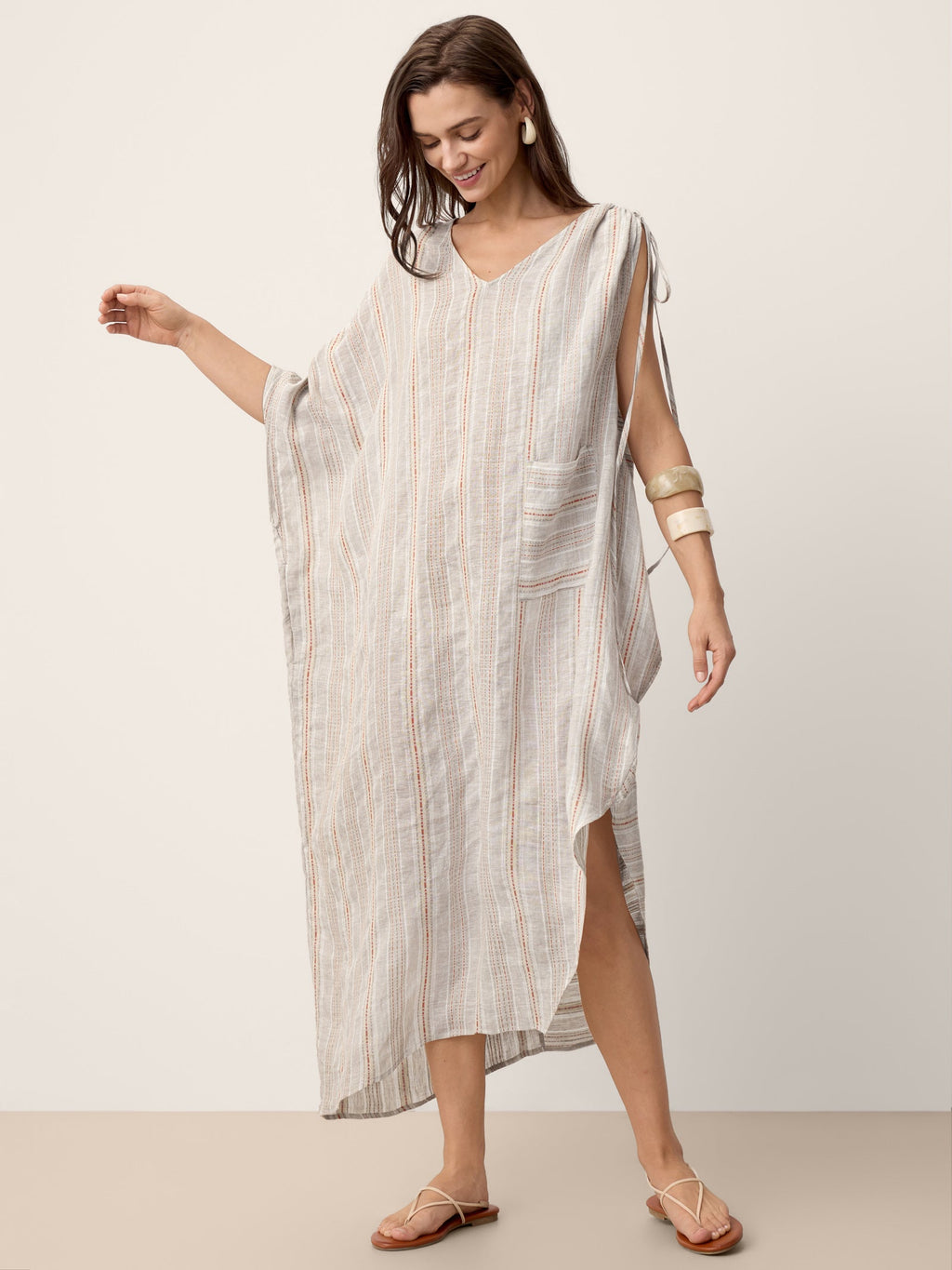 Linen Asymmetric Drawstring Midi Dress NADIA