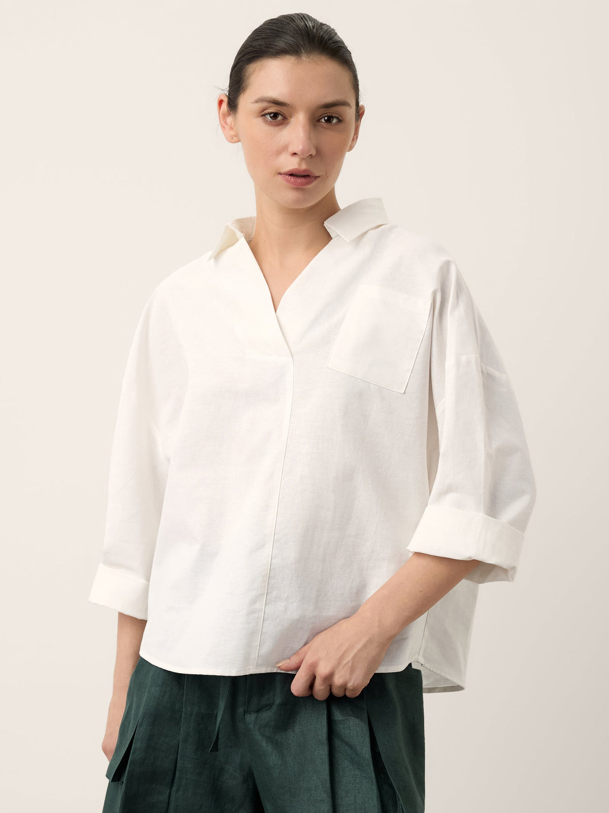 Linen Oversized Fit Pocket Shirt ELOWEN