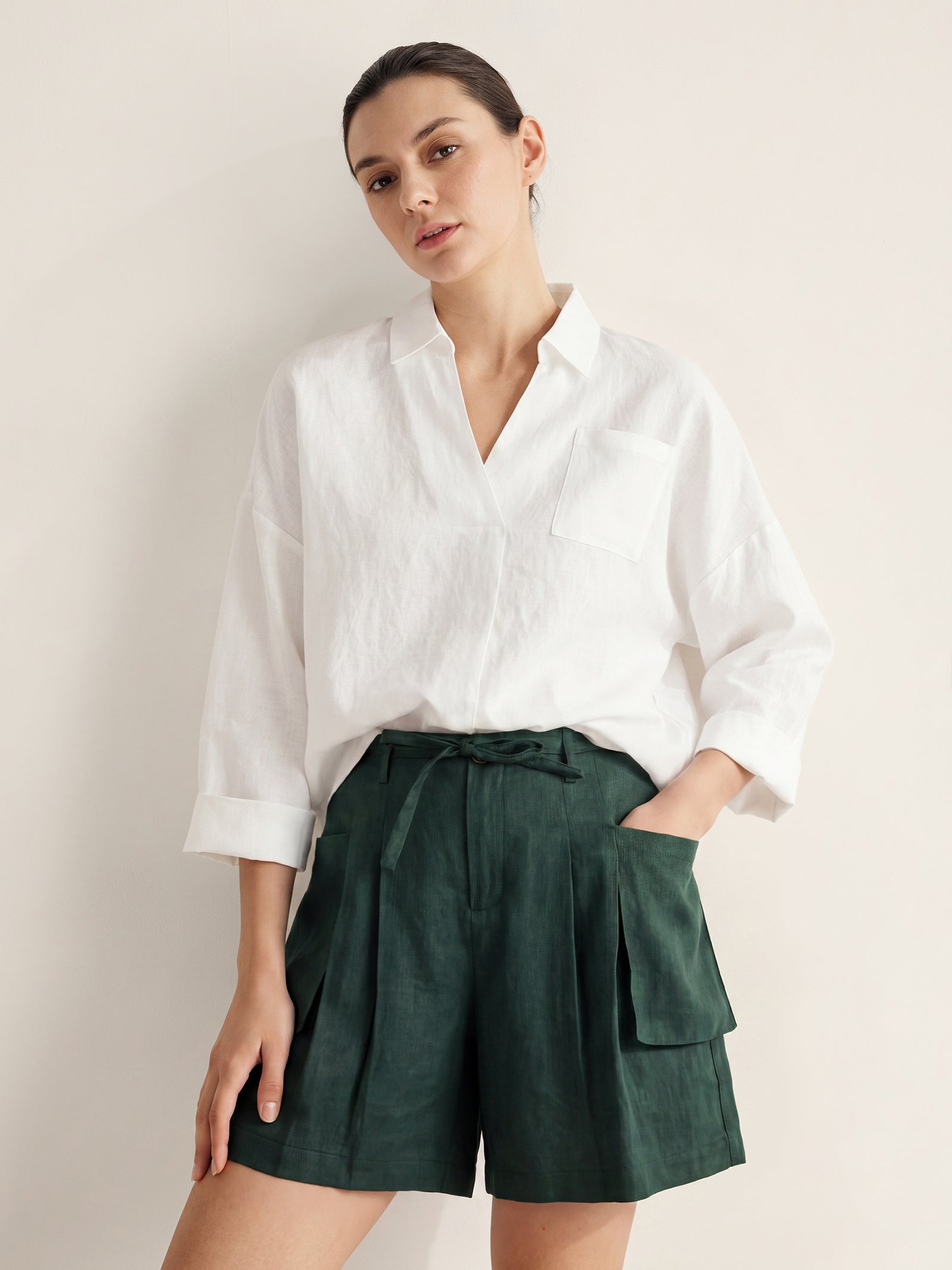 Linen Oversized Fit Pocket Shirt ELOWEN