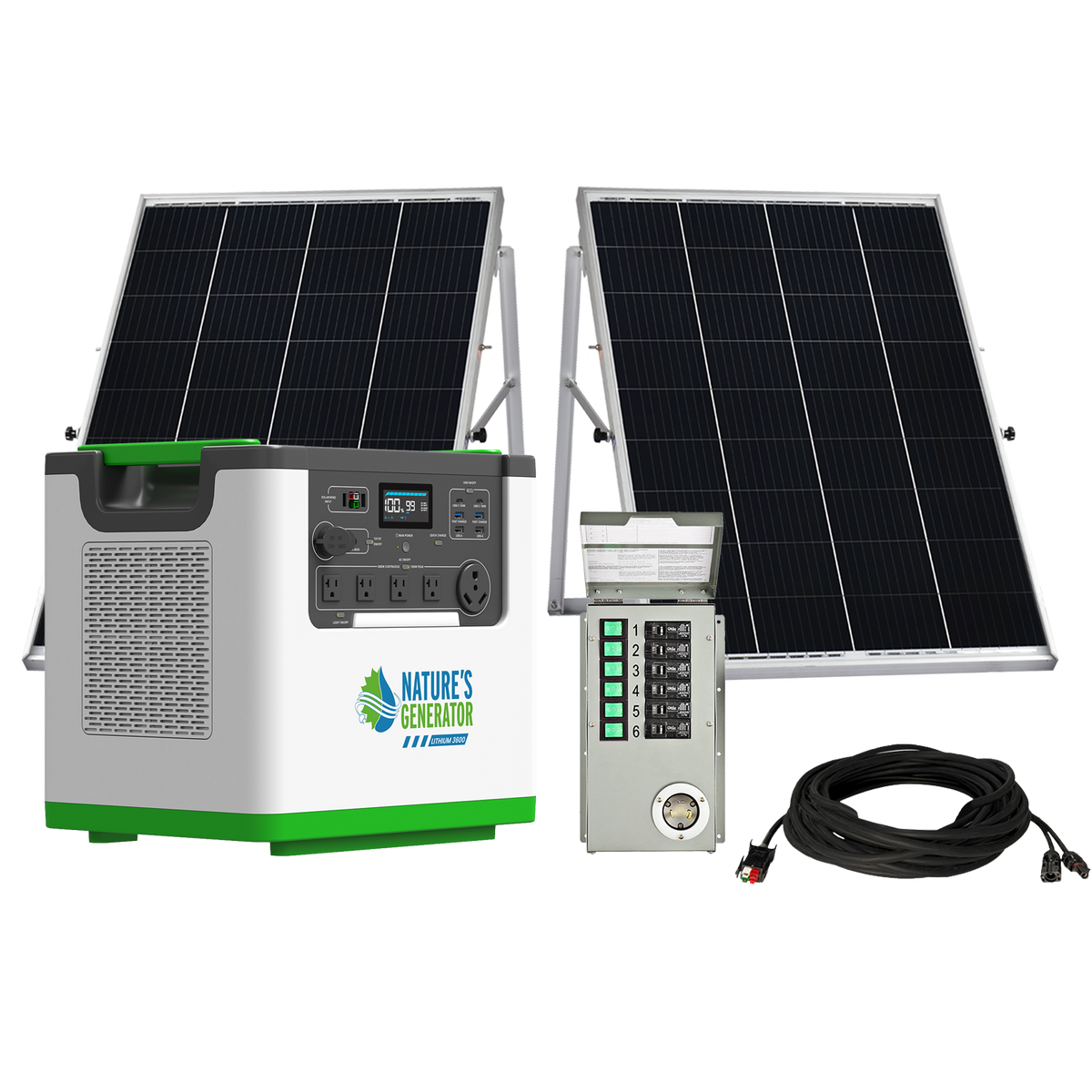 Nature's Generator Lithium 3600 Solar Generator and Transfer Switch