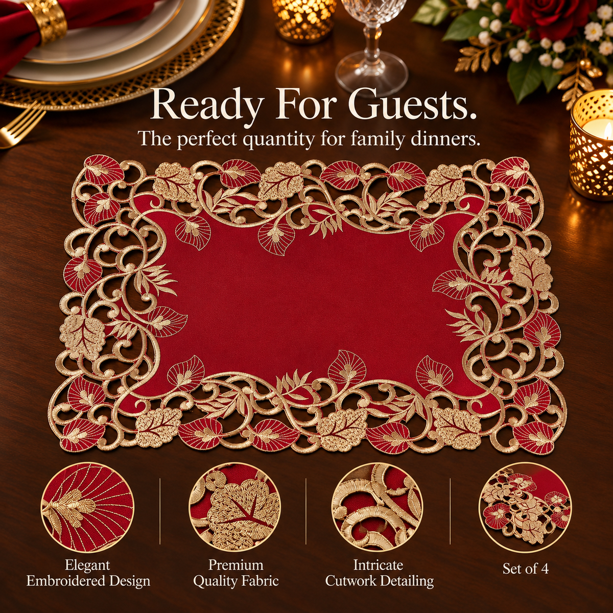Burgundy Gold Placemats – Royal Garnet, 12x18 Inch