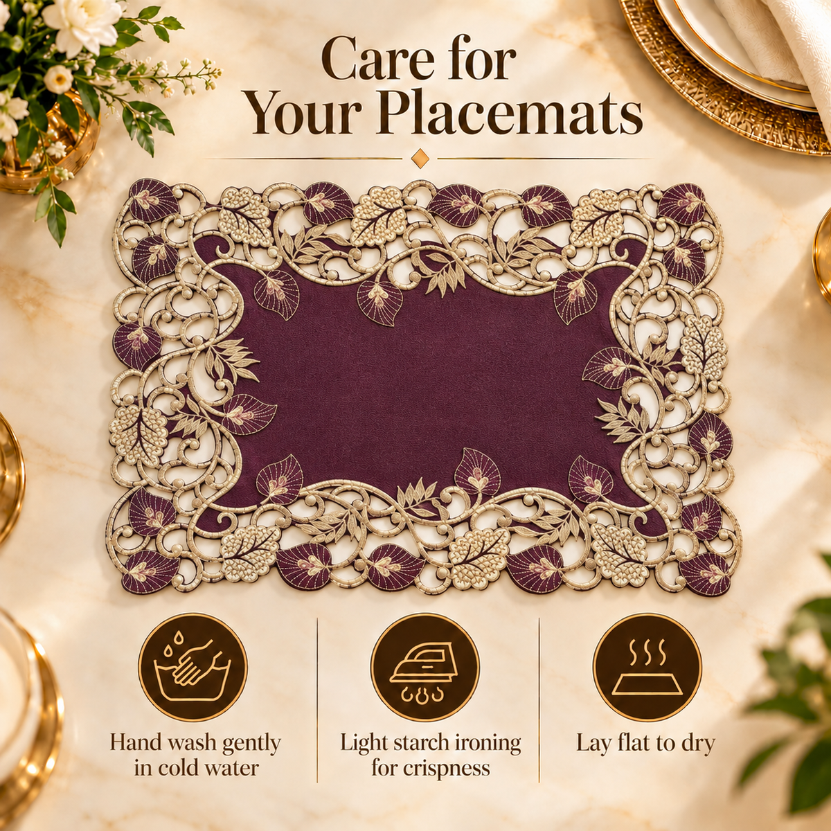 Purple Gold Placemats – Velvet Plum, 12x18 Inch