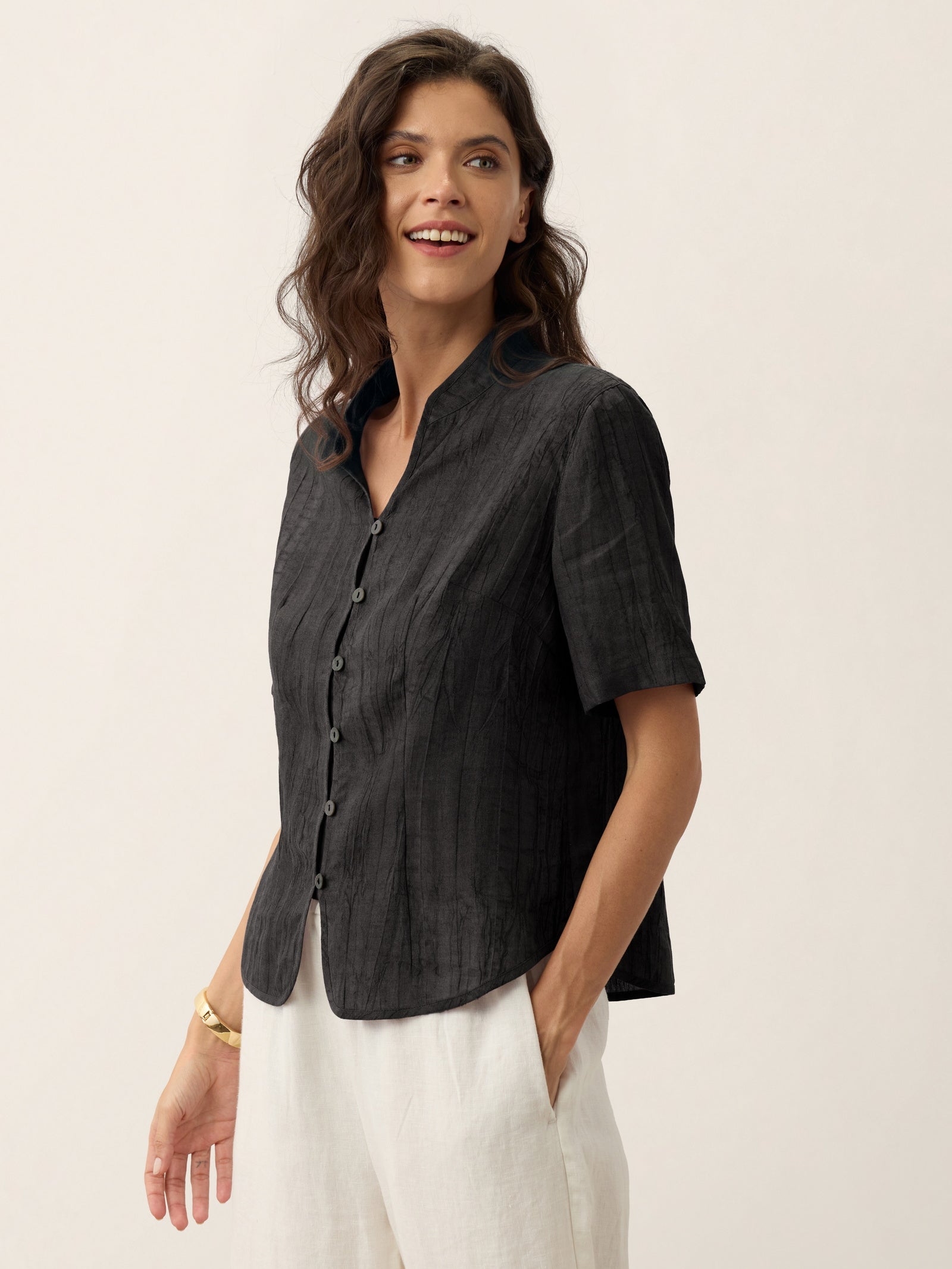 Lyocell Textured Stand Collar Shirt Jacket PHILIPPA