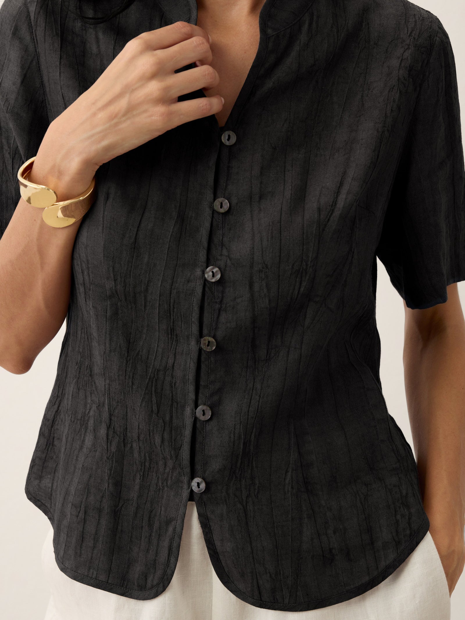Lyocell Textured Stand Collar Shirt Jacket PHILIPPA