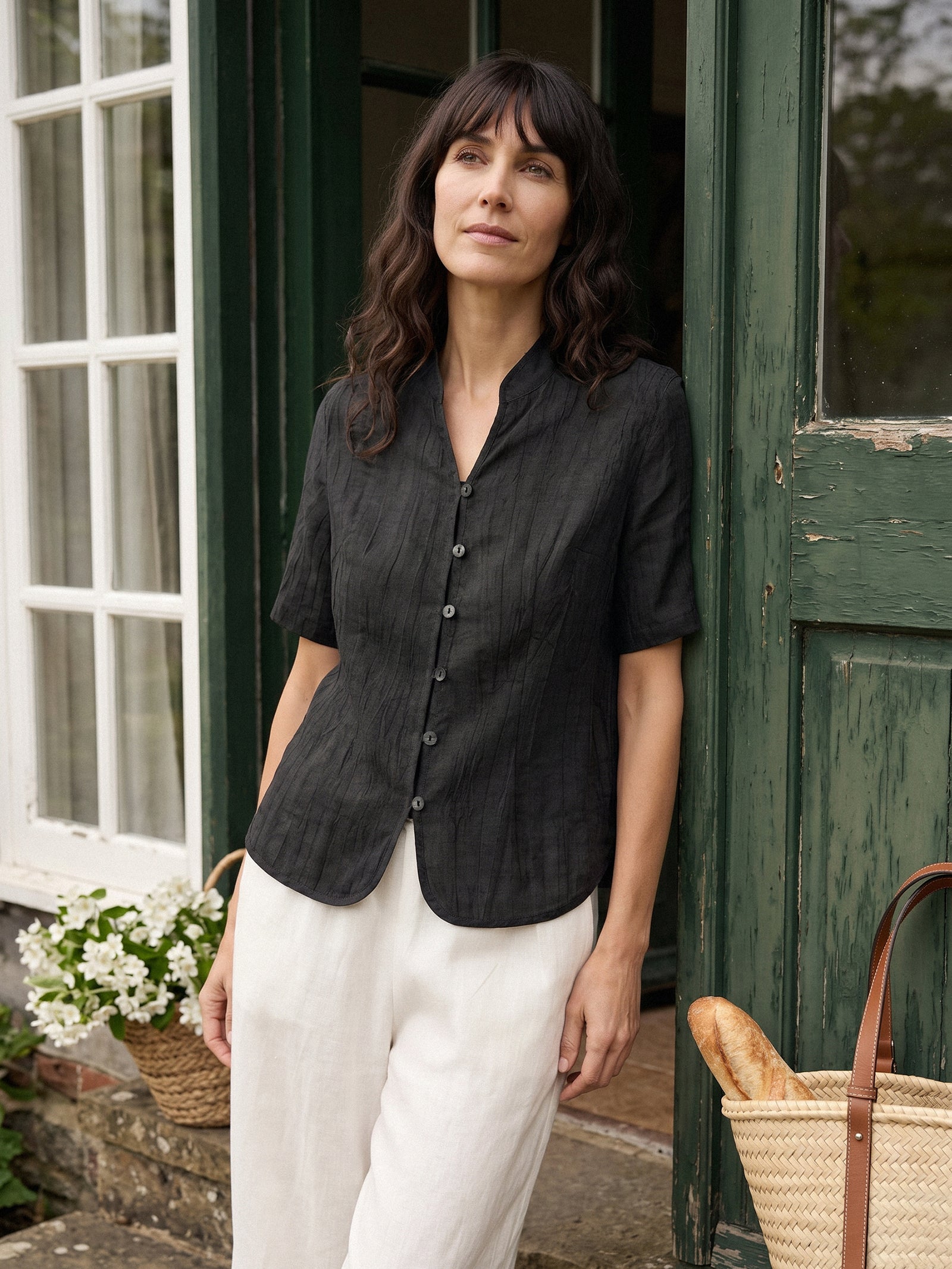 Lyocell Textured Stand Collar Shirt Jacket PHILIPPA