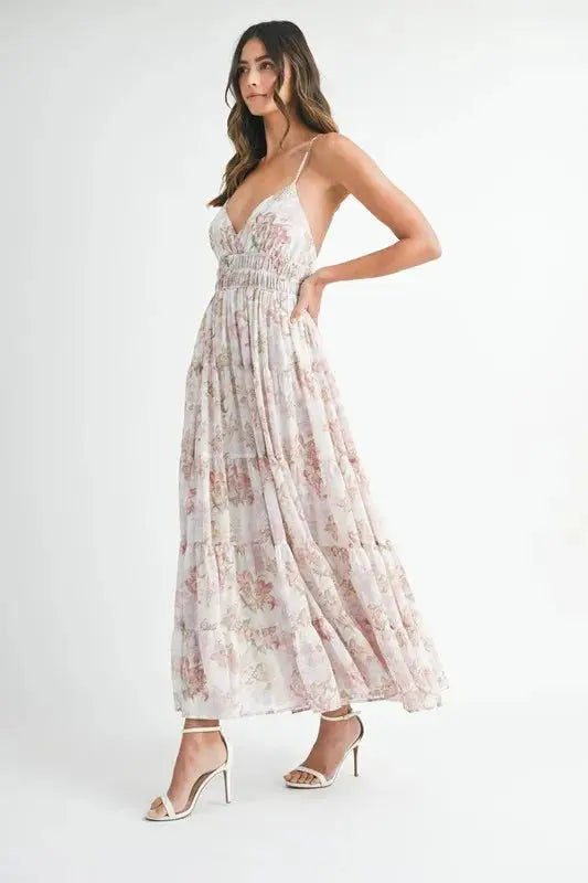 Floral Print Tiered Cami Maxi Dress