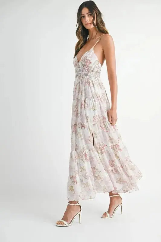 Floral Print Tiered Cami Maxi Dress