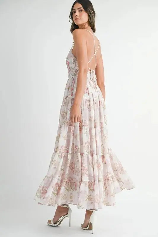 Floral Print Tiered Cami Maxi Dress