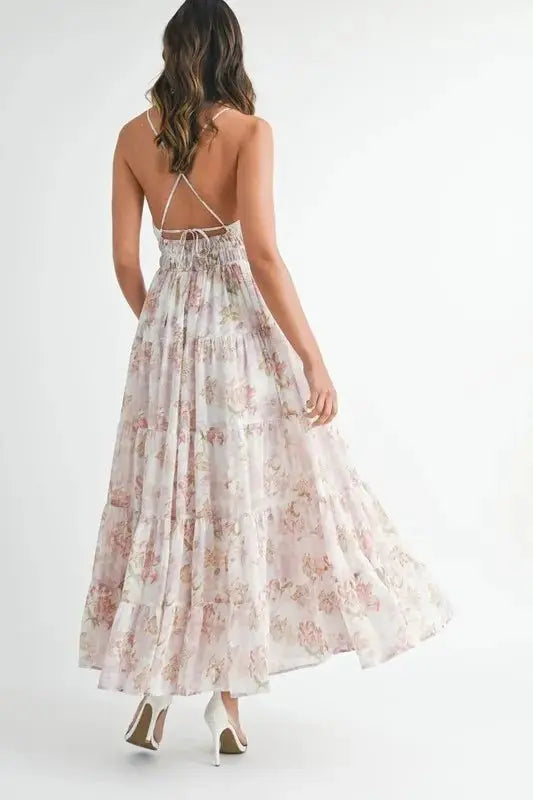 Floral Print Tiered Cami Maxi Dress