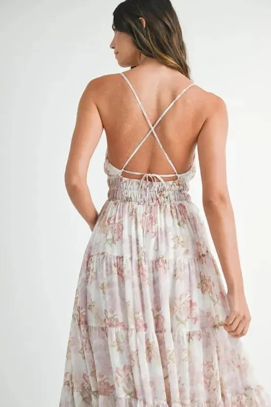 Floral Print Tiered Cami Maxi Dress