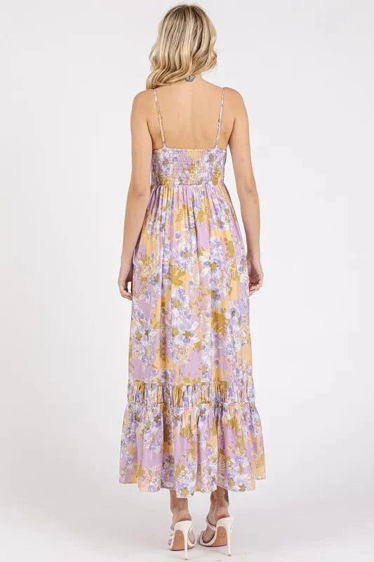 Mittoshop Floral Maxi Cami Dress with Smocked Back and Ruffled Hem