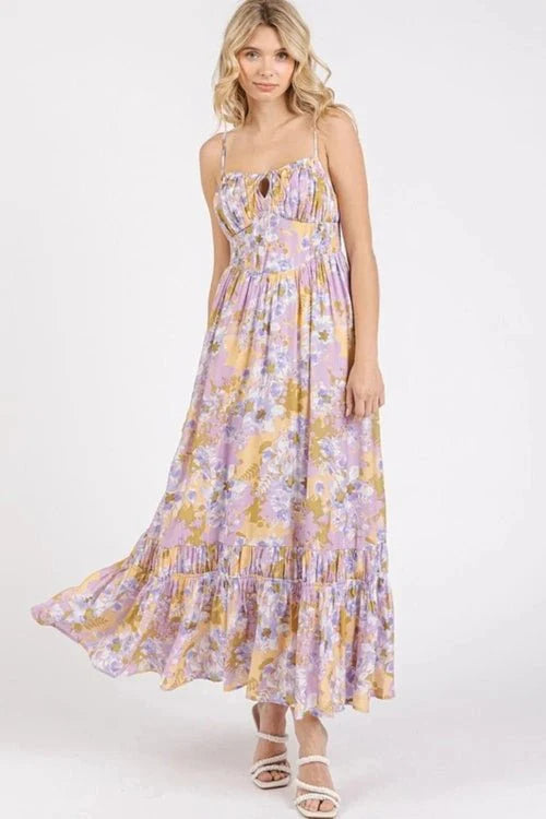 Mittoshop Floral Maxi Cami Dress with Smocked Back and Ruffled Hem