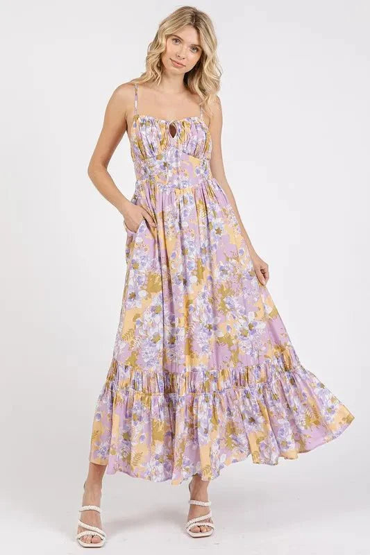 Mittoshop Floral Maxi Cami Dress with Smocked Back and Ruffled Hem