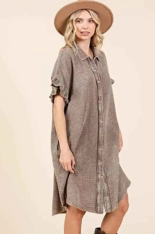 Women's Mini Dress | Mineral Wash, Cotton Gauze | Boho Casual Summer Dress
