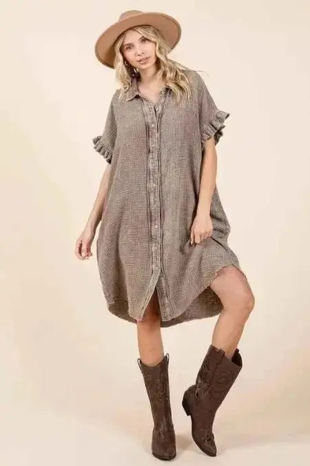 Women's Mini Dress | Mineral Wash, Cotton Gauze | Boho Casual Summer Dress