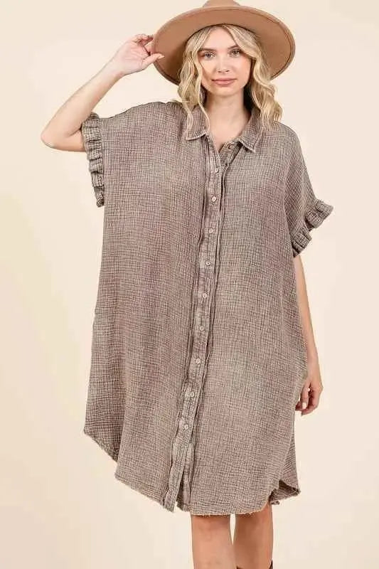 Women's Mini Dress | Mineral Wash, Cotton Gauze | Boho Casual Summer Dress