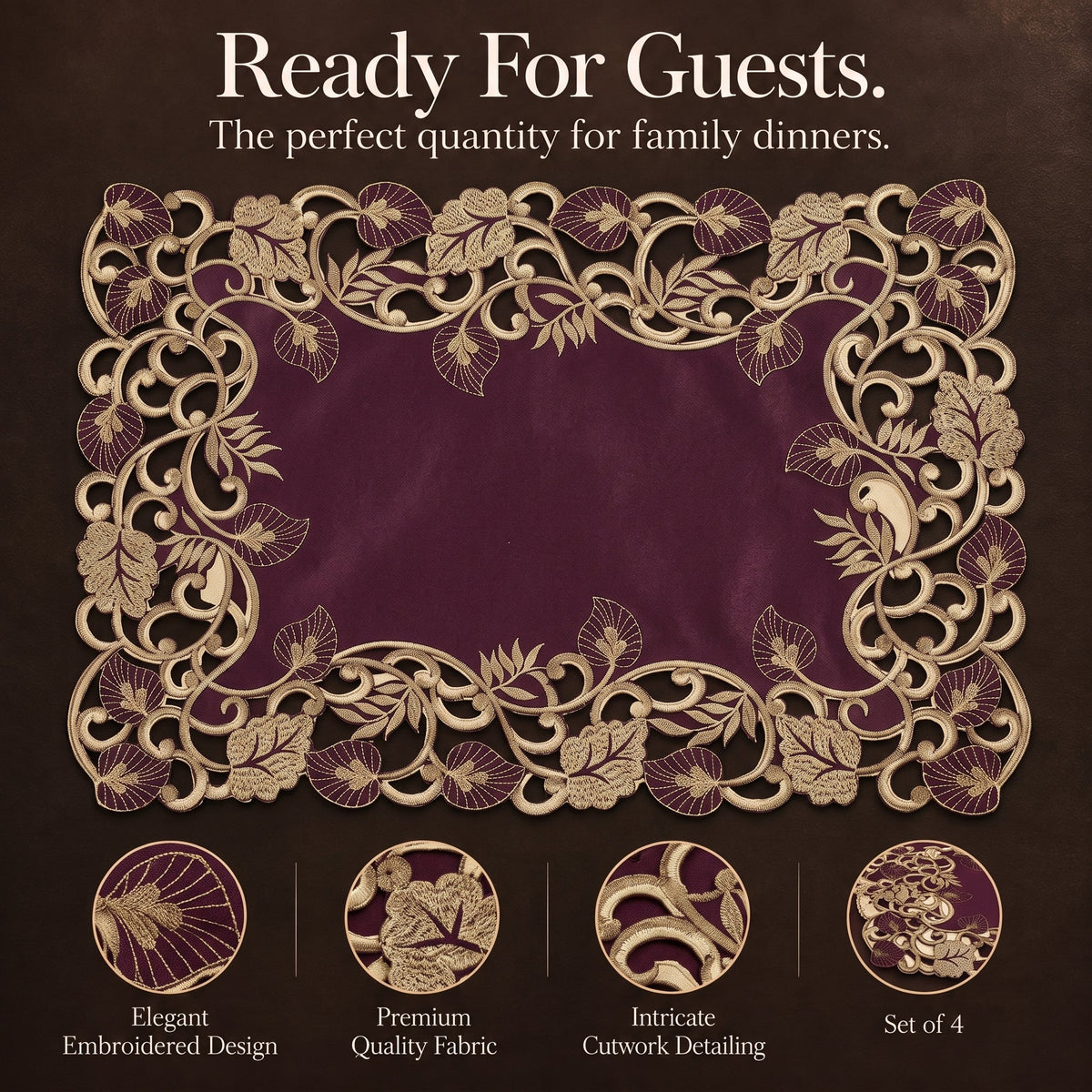 Purple Gold Placemats – Velvet Plum, 12x18 Inch