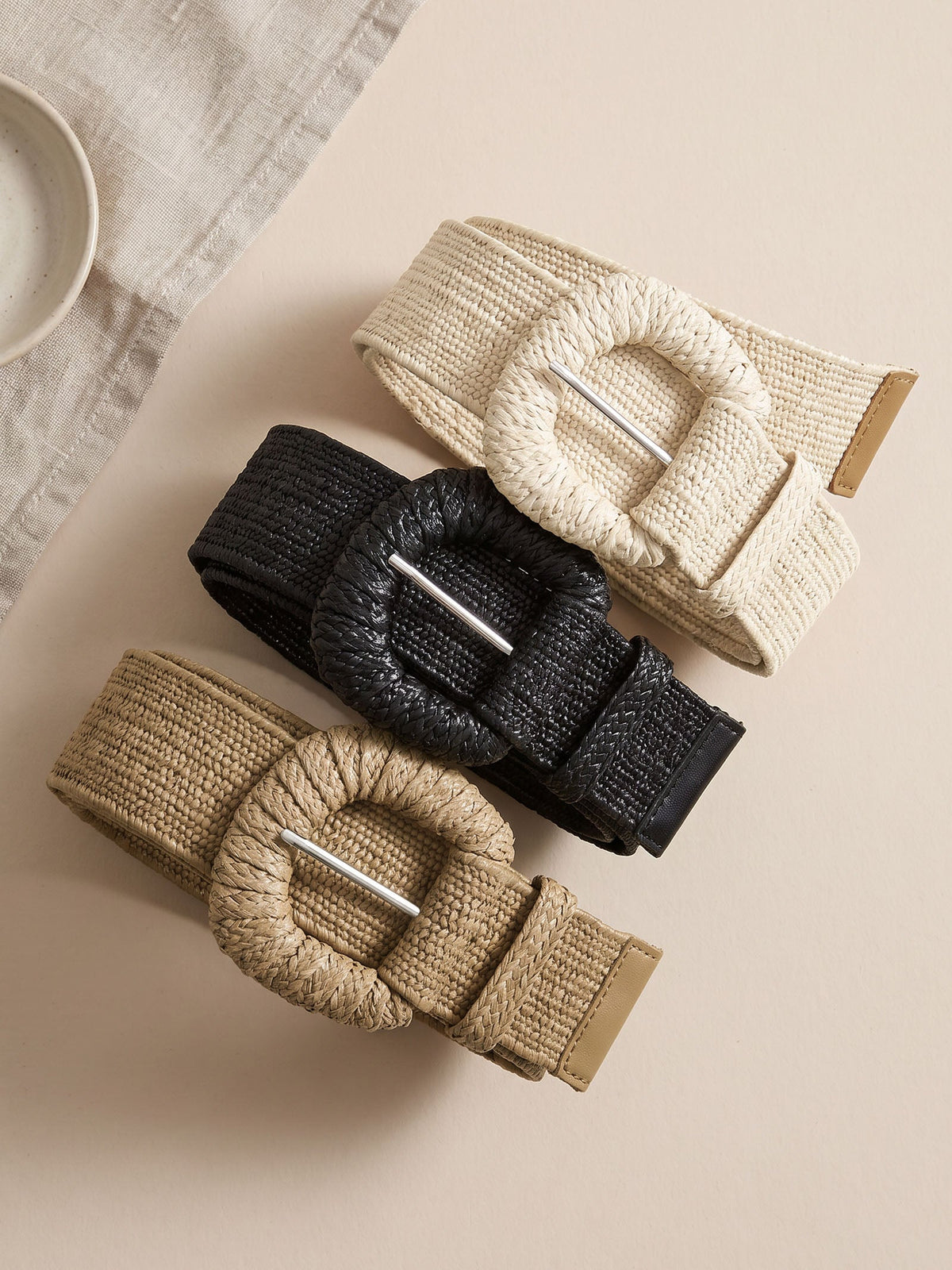 Natural Woven Straw Belt With Square Buckle