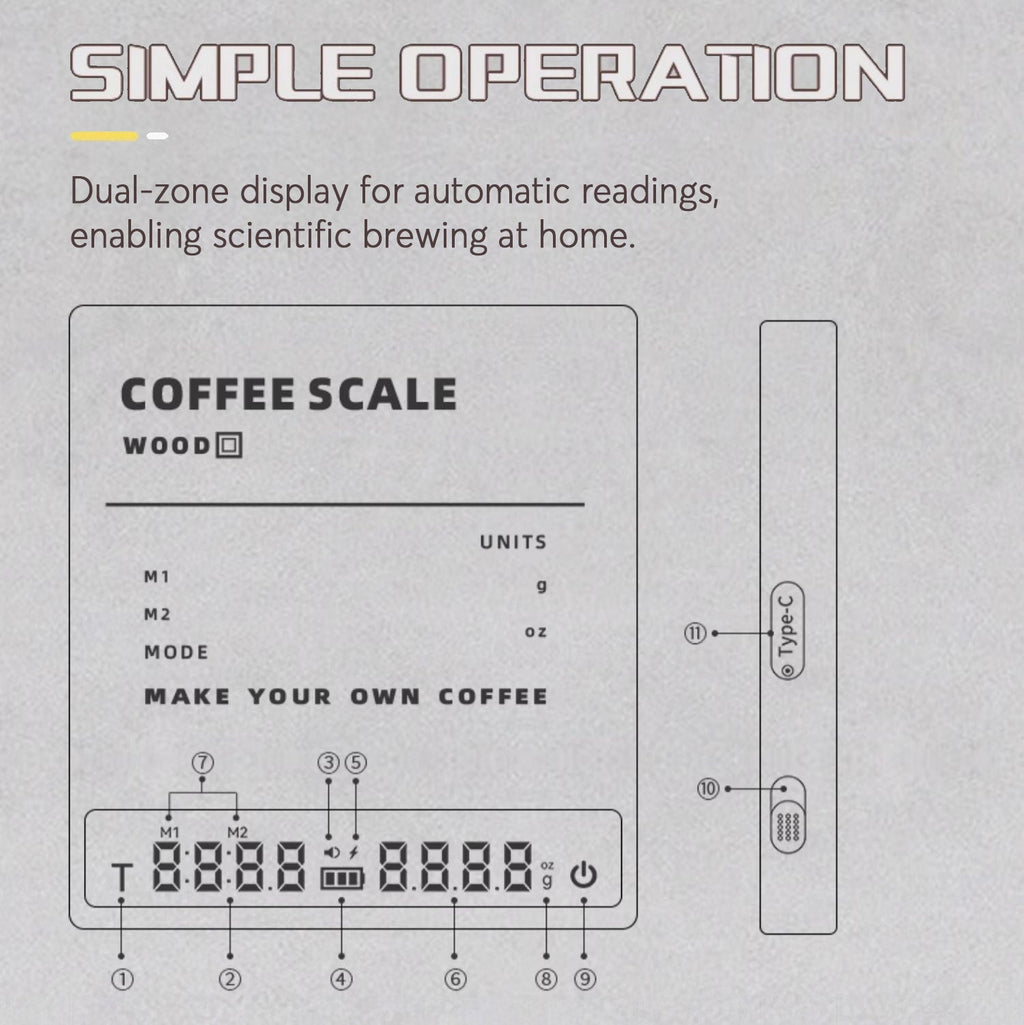 High Precision Wooden Coffee Scale with Touch Sensor