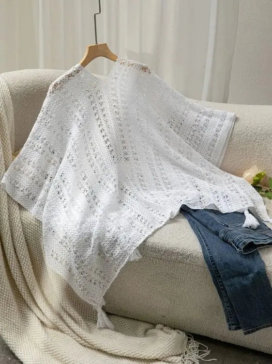 Openwork Tassel Open Front Knit Cover Up for Effortless Style