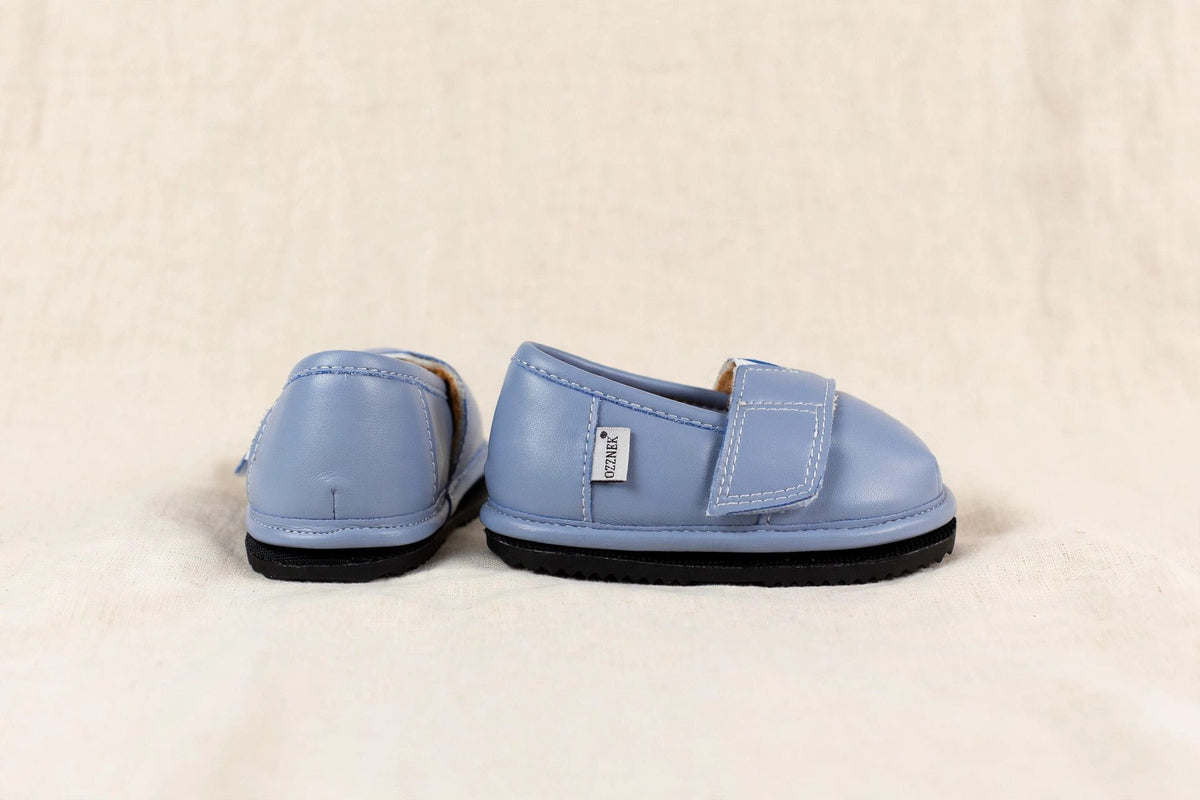Blue-Grey Velvet Topper | Ozznek Removable Sole Shoes | Barefoot & Zero-Drop