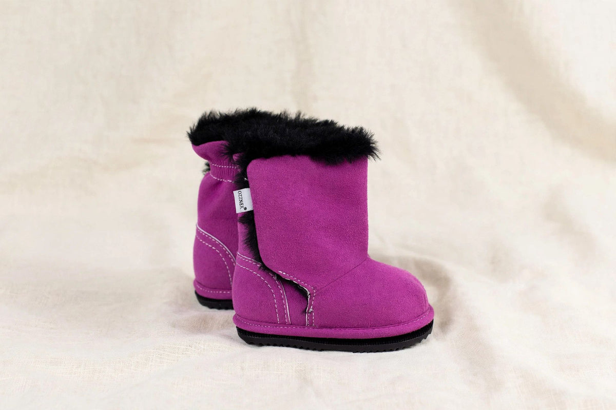 Magenta Faux-Fur Barefoot Boot Topper | Ozznek Removable Sole Shoes