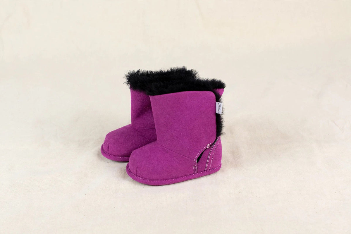 Magenta Faux-Fur Barefoot Boot Topper | Ozznek Removable Sole Shoes