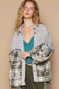 Balloon Sleeve Floral Color Block Shirt